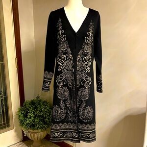 Elegant Black gold cardigan sweater coat snap closures gold lurex design size L